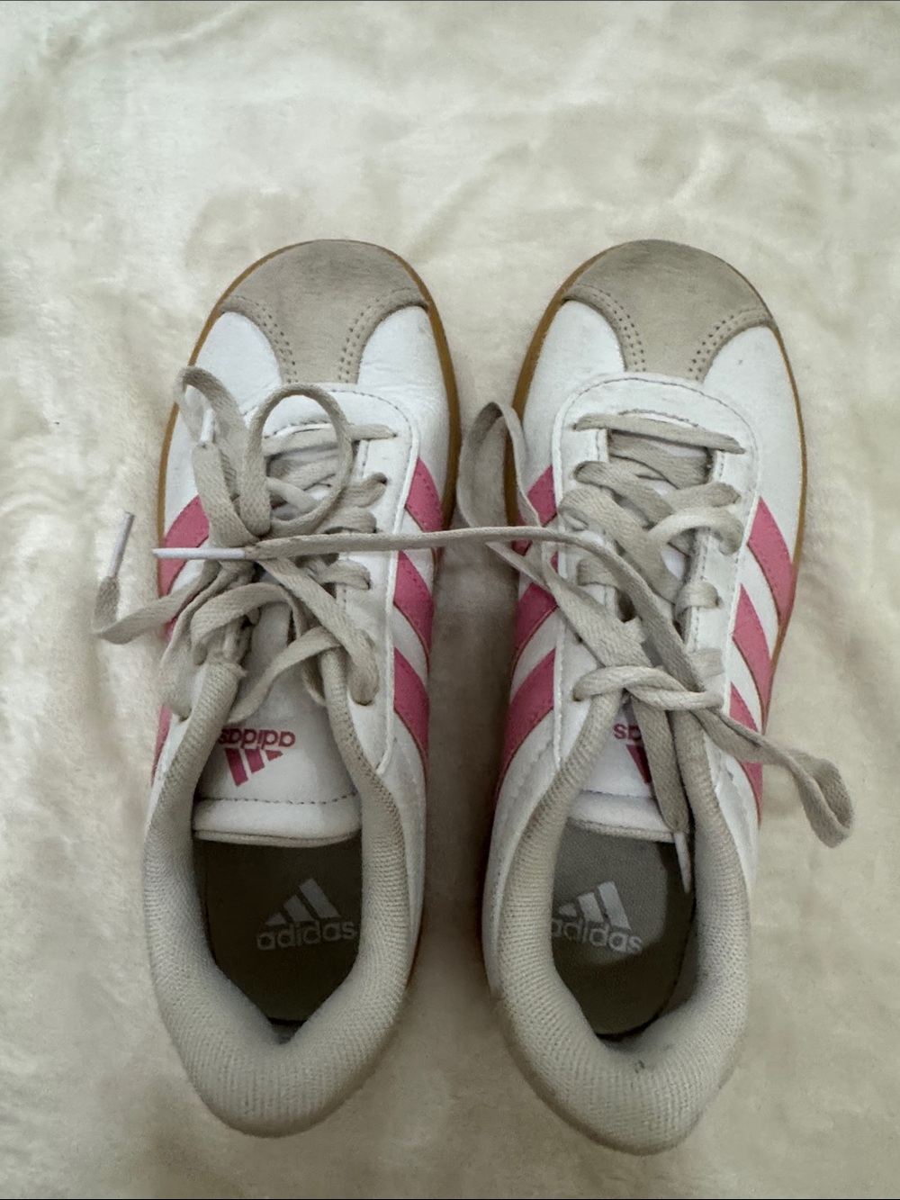 adidas Kids White & Pink Striped Sneaker
